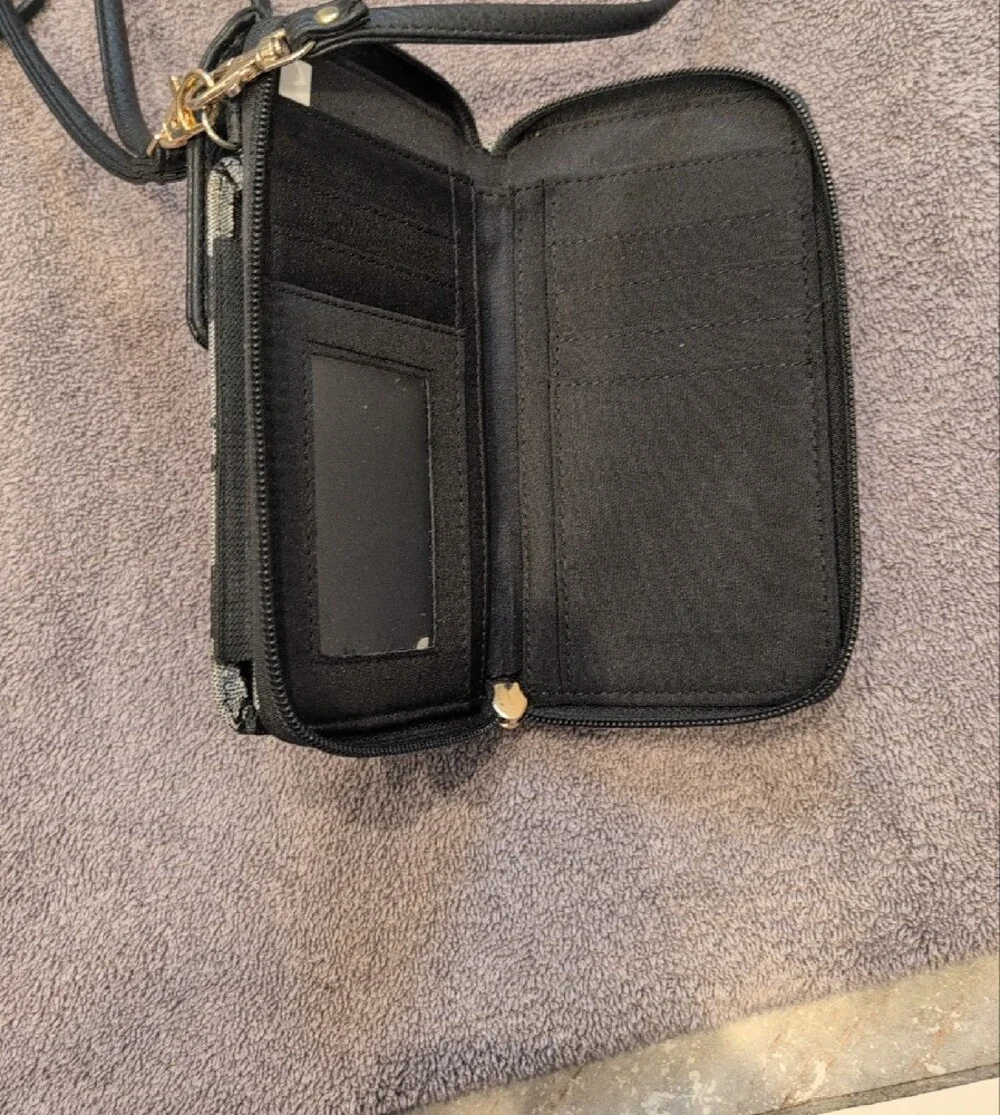 Gucci Black and Gray Signature Crossbody Phone Case with Gold Accent